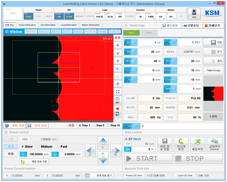 [Ksm] Laser Welding Machine(Laser System)
<br>레이저 용접장치
<br> ㆍ개발언어: Microsoft .Net Framework 4.0  (C# Winform- Client Profile환경)
 ㆍ개발툴: Visual Studio 2013
 ㆍ개발시기: 2014. 5 ~ 2014. 7
<br>