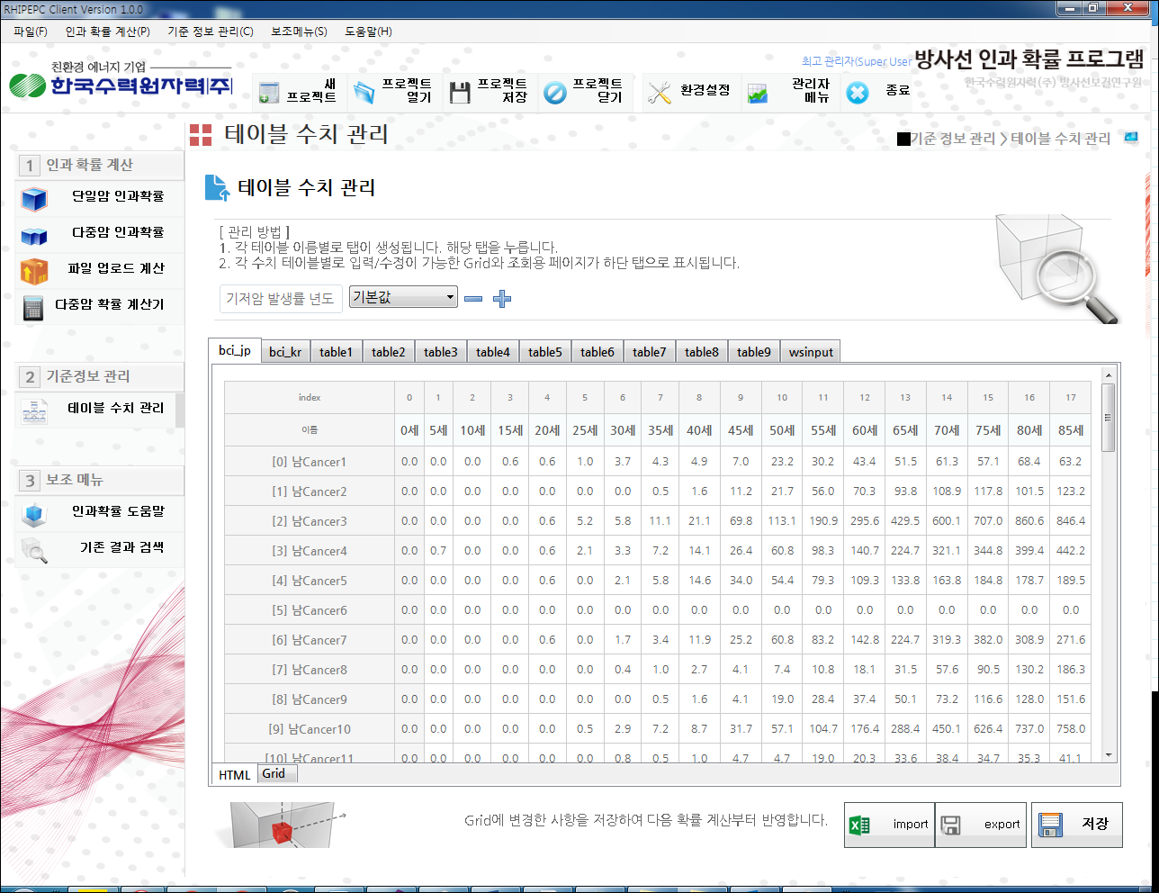 테이블수치관리(나이/성별)