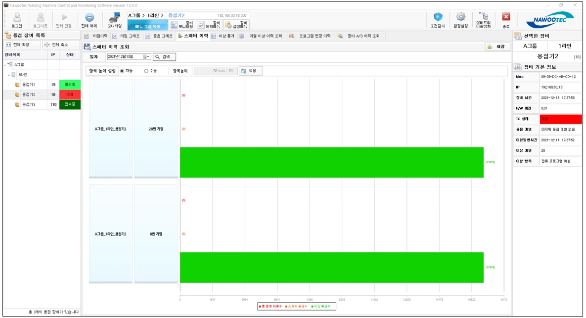 [Weldingmachine] 용접장비 다중 모니터링 시스템
<br> ㆍ개발언어: C#(Framework4.5.2)
 ㆍ개발툴: Microsoft Visual Studio 2019, 2022
 ㆍ개발시기: 작업 시기 : 2021. 11
<br>